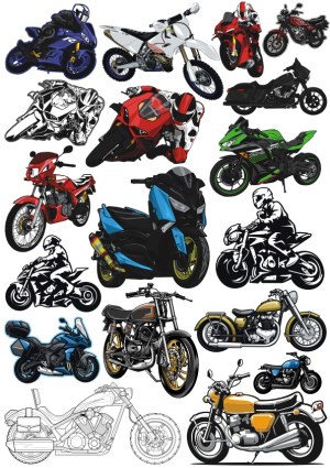 Collection of Diverse Motorcycle and Rider Vector Illustrations Free Vector