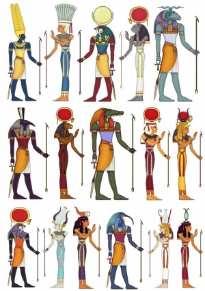 Set of Ancient Egyptian Gods and Goddesses Vector Illustrations Free Vector