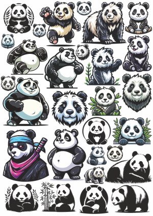 Collection of Panda Bear Cartoon and Realistic Vector Illustrations Free Vector