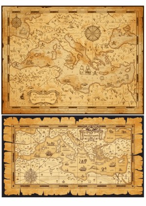 Vintage Pirate Style Mediterranean Sea Maps Free Vector