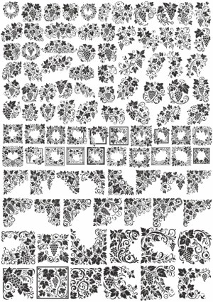 Vintage Black and White Grape Vine Decorative Vector Ornaments Free Vector