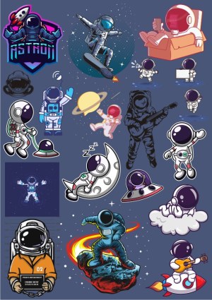 Collection of Cartoon Astronaut and Space-themed Vector Illustrations Free Vector