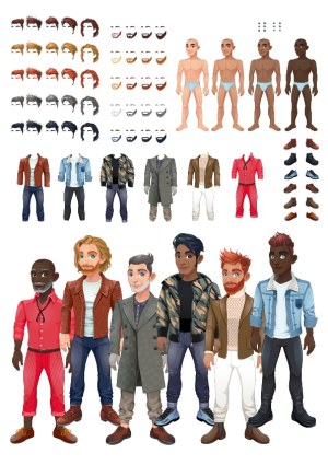 Customizable Male Character Creator with Diverse Hairstyles and Fashion Styles Free Vector