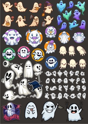 Collection of Cute and Spooky Halloween Ghost Characters Free Vector