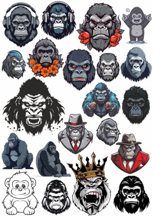 Collection of Various Gorilla and Ape Cartoon Vector Illustrations Free Vector