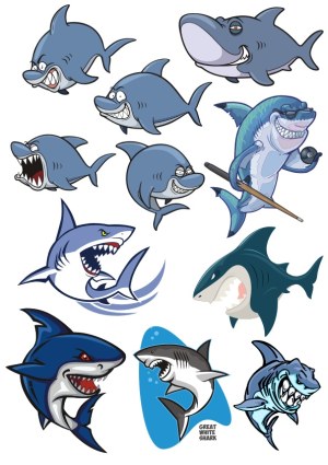 Cartoon Shark Characters Collection Free Vector