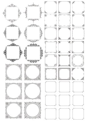 Collection of Ornate Decorative Square and Round Frame Borders Free Vector