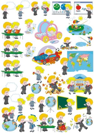 Children in School Activities and Learning Scenes Vector Set Free Vector