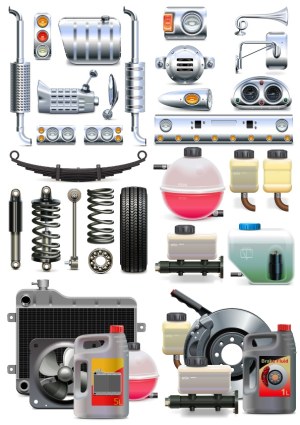 Detailed Vector Set of Car Parts and Auto Maintenance Components Free Vector