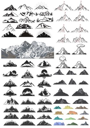 Collection of Various Mountain Vector Illustrations and Icons Free Vector