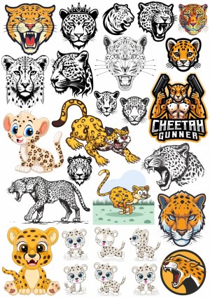 Collection of Cheetah and Leopard Illustrations and Mascots Free Vector