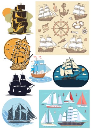 Collection of Vintage and Modern Sailing Ship Vector Illustrations Free Vector