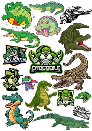 Collection of Cartoon and Realistic Alligator and Crocodile Vector Illustrations Free Vector