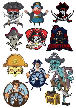 Collection of Pirate and Skull Vector Illustrations Free Vector