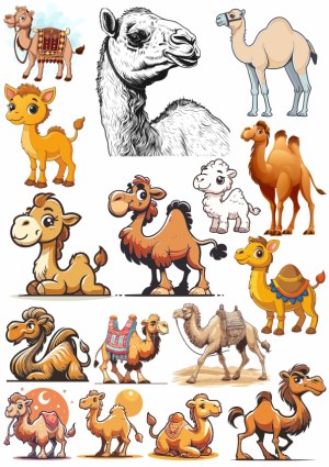 Collection of Cartoon and Realistic Camel and Dromedary Illustrations Free Vector