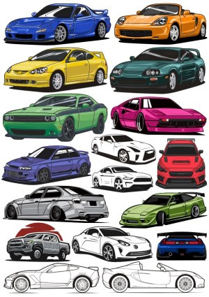Colorful Collection of Detailed Car Vector Illustrations Free Vector