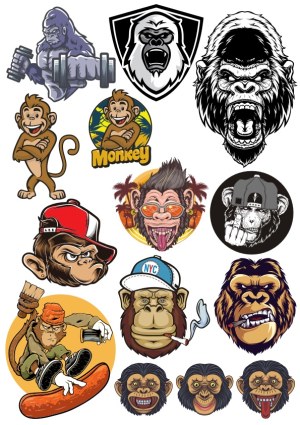 Collection of Cartoon Monkey and Gorilla Vector Characters Free Vector