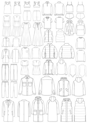 Outline Vector Set of Various Women's and Men's Clothing Styles Free Vector