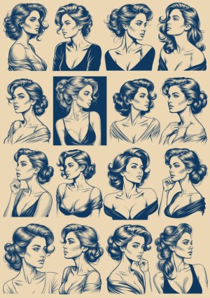 Retro Style Vector Illustrations of Elegant Women in Various Poses Free Vector