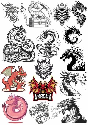 Collection of Dragon Vector Illustrations and Tribal Designs Free Vector