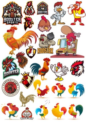 Collection of Rooster and Chicken Cartoon and Mascot Vector Illustrations Free Vector