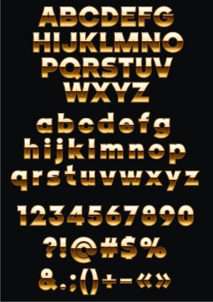 Gold Gradient Alphabet, Numbers and Symbols Vector Set Free Vector