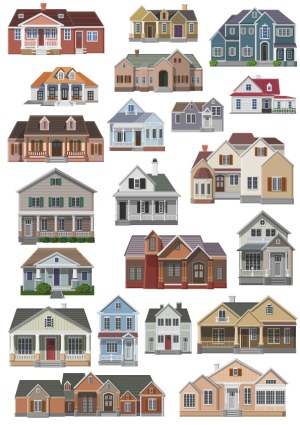 Set of Detailed Vector Illustrations of Various Residential Houses Free Vector
