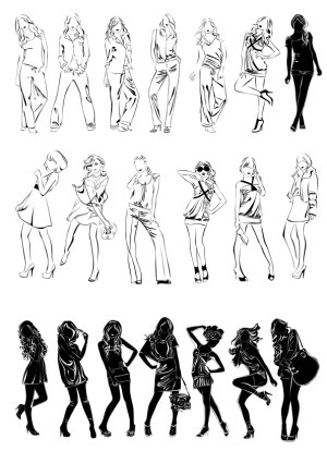 Fashion Model Silhouettes and Line Art Vector Set Free Vector