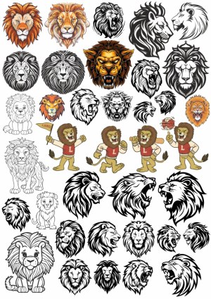 Diverse Lion Head and Mascot Vector Collection Free Vector