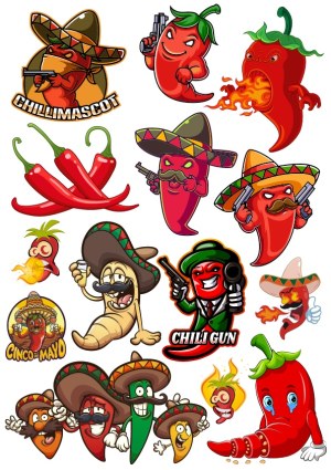 Fun Mexican Chili Pepper Mascots with Sombreros and Guns Free Vector