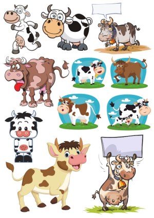 Cartoon Cow Vector Collection with Various Expressions and Poses Free Vector