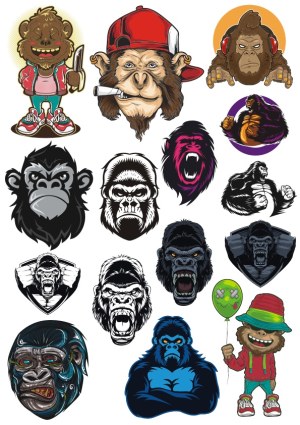 Gorilla and Ape Vector Illustrations Pack Free Vector