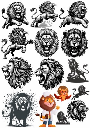 Collection of Lion Illustrations and Mascot Characters Free Vector