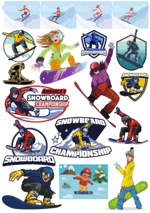 Snowboarding Action Vector Illustrations and Logos Free Vector