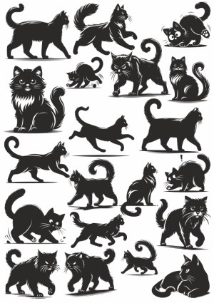 Black Silhouette Cats in Various Poses Vector Set Free Vector