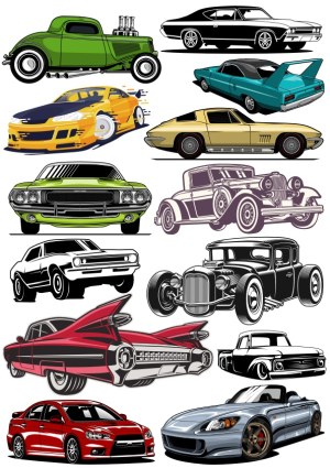 Collection of Classic and Modern Car Vector Illustrations Free Vector