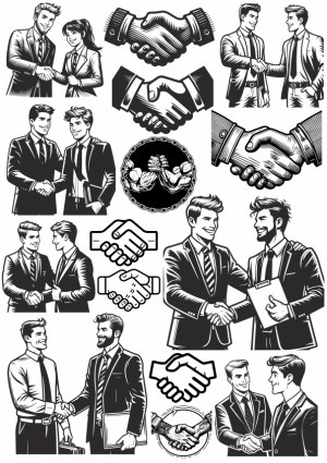 Business Handshake and Agreement Vector Illustrations Free Vector