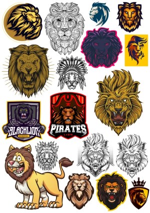 Collection of Lion Head and Full-Body Vector Logos and Illustrations Free Vector