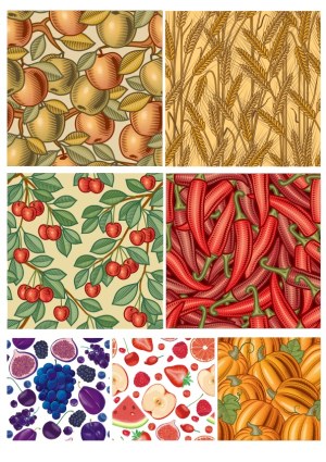 Seamless Vintage Fruit and Vegetable Patterns Free Vector