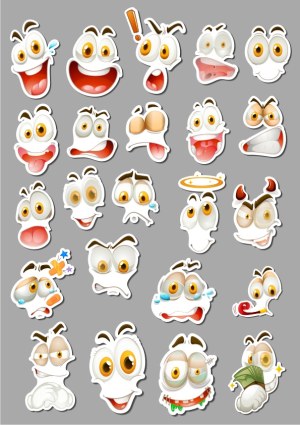Funny Cartoon Facial Expression Stickers Set Free Vector