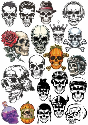 Collection of Various Artistic Skull Illustrations Free Vector