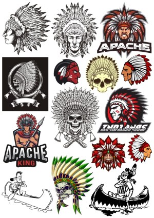 Native American Apache and Indian Chief Vector Illustrations Collection Free Vector