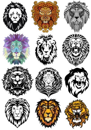 Lion Head Vector Collection with Various Artistic Styles Free Vector