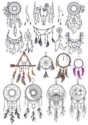 Collection of Decorative Dreamcatcher and Boho Tribal Designs Free Vector