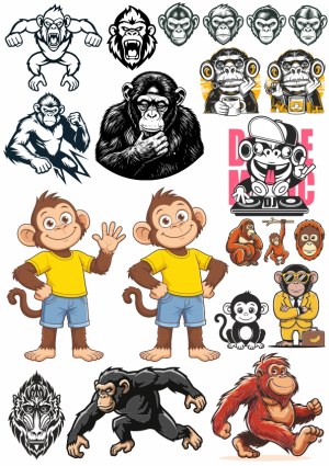 Collection of Monkey and Ape Cartoon and Vector Illustrations Free Vector