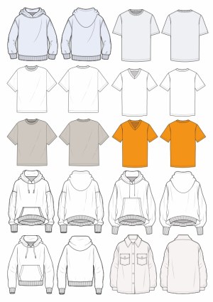 Collection of Front and Back Views of T-Shirts, Hoodies, and Shirts Free Vector