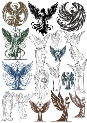 Collection of Ornate Angel Silhouettes and Illustrations Free Vector