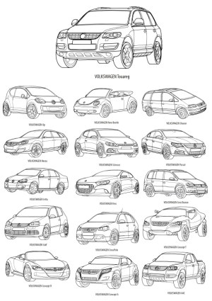 Line Art Vector Set of Volkswagen Car Models Free Vector