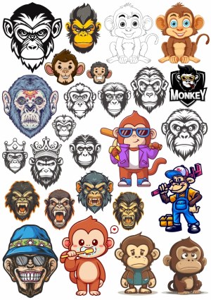 Collection of Monkey and Ape Vector Mascots and Cartoon Illustrations Free Vector