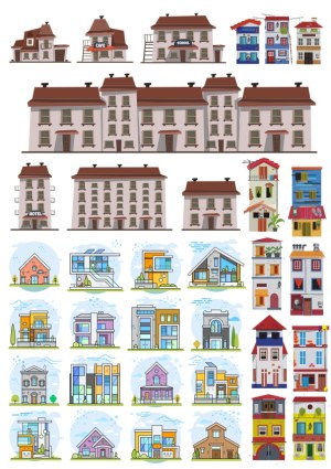 Various Residential and Commercial Building Vectors Free Vector